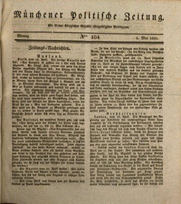 Münchener politische Zeitung (Süddeutsche Presse) Montag 3. Mai 1830