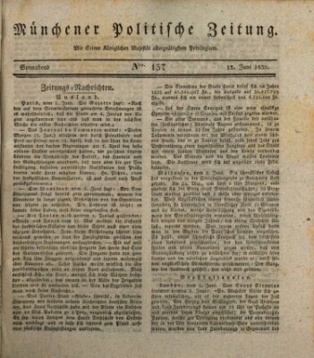 Münchener politische Zeitung (Süddeutsche Presse) Samstag 12. Juni 1830