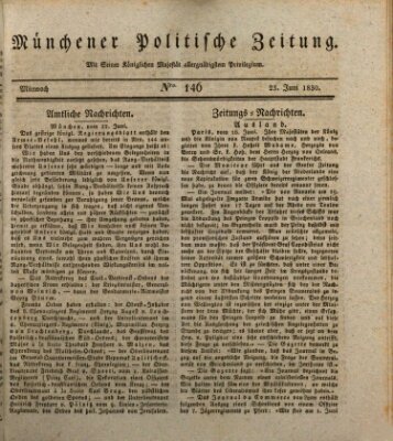 Münchener politische Zeitung (Süddeutsche Presse) Mittwoch 23. Juni 1830