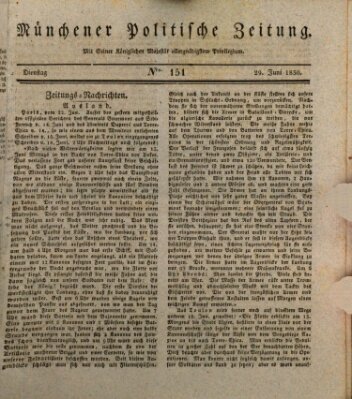 Münchener politische Zeitung (Süddeutsche Presse) Dienstag 29. Juni 1830