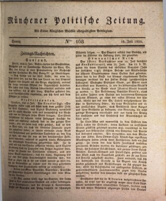 Münchener politische Zeitung (Süddeutsche Presse) Sonntag 18. Juli 1830