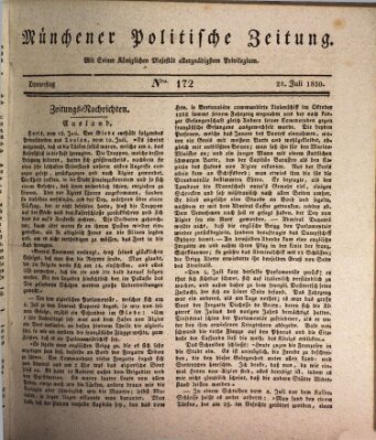 Münchener politische Zeitung (Süddeutsche Presse) Donnerstag 22. Juli 1830