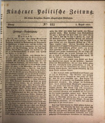 Münchener politische Zeitung (Süddeutsche Presse) Montag 2. August 1830