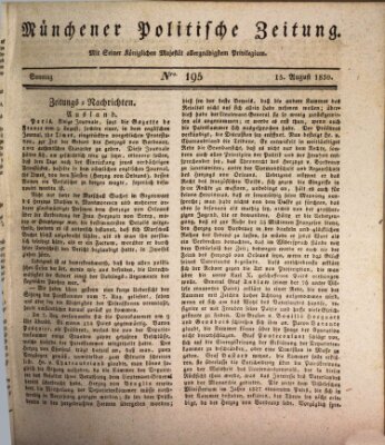 Münchener politische Zeitung (Süddeutsche Presse) Sonntag 15. August 1830