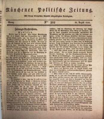 Münchener politische Zeitung (Süddeutsche Presse) Montag 23. August 1830