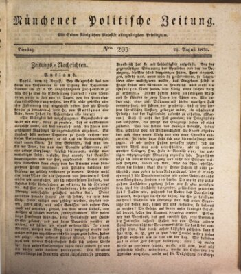 Münchener politische Zeitung (Süddeutsche Presse) Dienstag 24. August 1830