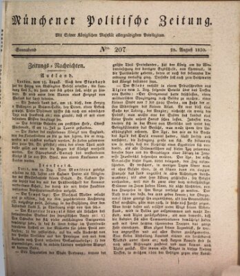 Münchener politische Zeitung (Süddeutsche Presse) Samstag 28. August 1830