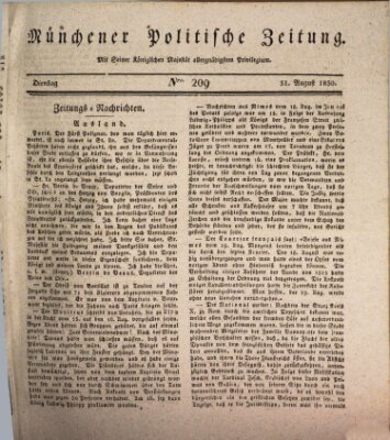 Münchener politische Zeitung (Süddeutsche Presse) Dienstag 31. August 1830