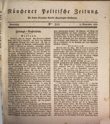 Münchener politische Zeitung (Süddeutsche Presse) Donnerstag 2. September 1830