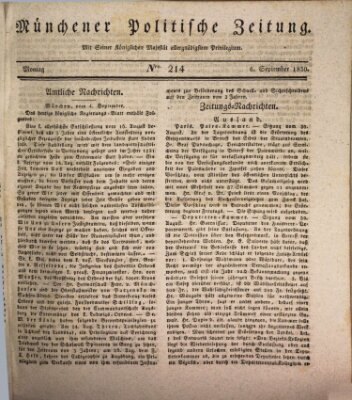 Münchener politische Zeitung (Süddeutsche Presse) Montag 6. September 1830