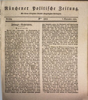 Münchener politische Zeitung (Süddeutsche Presse) Dienstag 7. September 1830