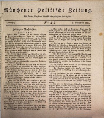 Münchener politische Zeitung (Süddeutsche Presse) Donnerstag 9. September 1830