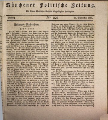 Münchener politische Zeitung (Süddeutsche Presse) Montag 13. September 1830