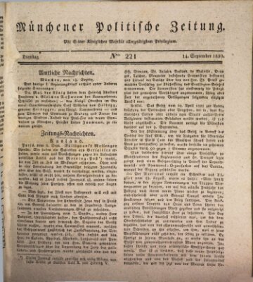 Münchener politische Zeitung (Süddeutsche Presse) Dienstag 14. September 1830