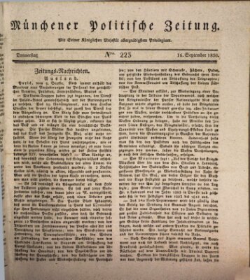 Münchener politische Zeitung (Süddeutsche Presse) Donnerstag 16. September 1830