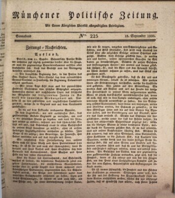 Münchener politische Zeitung (Süddeutsche Presse) Samstag 18. September 1830