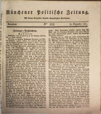 Münchener politische Zeitung (Süddeutsche Presse) Samstag 25. September 1830