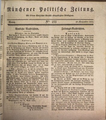 Münchener politische Zeitung (Süddeutsche Presse) Montag 27. September 1830