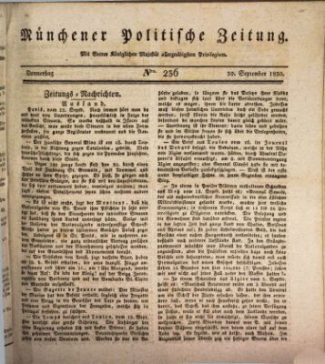 Münchener politische Zeitung (Süddeutsche Presse) Donnerstag 30. September 1830