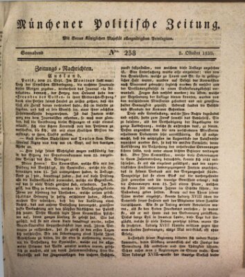 Münchener politische Zeitung (Süddeutsche Presse) Samstag 2. Oktober 1830