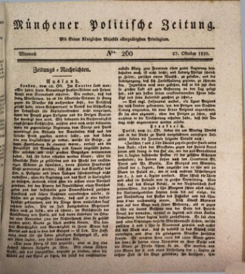 Münchener politische Zeitung (Süddeutsche Presse) Mittwoch 27. Oktober 1830