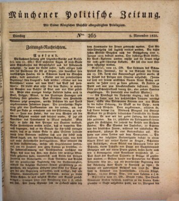 Münchener politische Zeitung (Süddeutsche Presse) Dienstag 2. November 1830