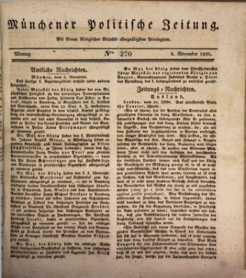 Münchener politische Zeitung (Süddeutsche Presse) Montag 8. November 1830