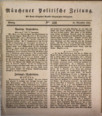 Münchener politische Zeitung (Süddeutsche Presse) Montag 29. November 1830