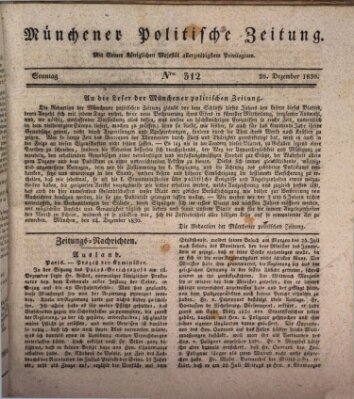 Münchener politische Zeitung (Süddeutsche Presse) Sonntag 26. Dezember 1830