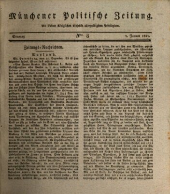 Münchener politische Zeitung (Süddeutsche Presse) Sonntag 9. Januar 1831