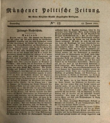 Münchener politische Zeitung (Süddeutsche Presse) Donnerstag 13. Januar 1831