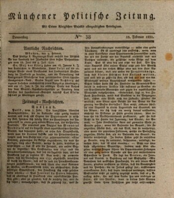 Münchener politische Zeitung (Süddeutsche Presse) Donnerstag 10. Februar 1831