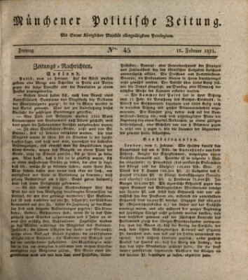 Münchener politische Zeitung (Süddeutsche Presse) Freitag 18. Februar 1831