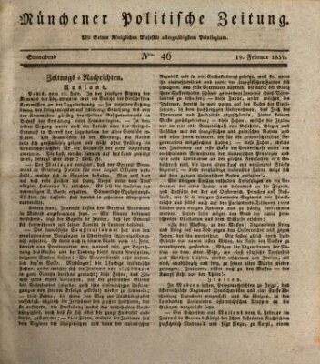 Münchener politische Zeitung (Süddeutsche Presse) Samstag 19. Februar 1831