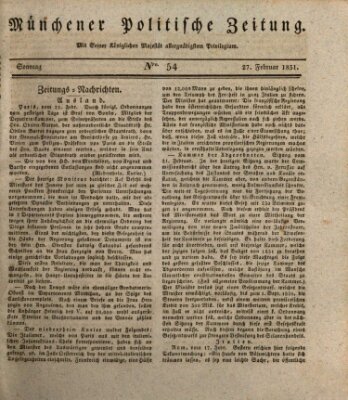 Münchener politische Zeitung (Süddeutsche Presse) Sonntag 27. Februar 1831