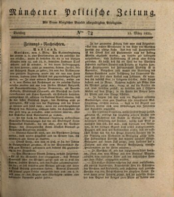 Münchener politische Zeitung (Süddeutsche Presse) Dienstag 15. März 1831