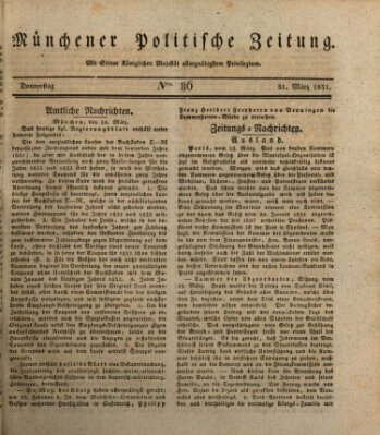 Münchener politische Zeitung (Süddeutsche Presse) Donnerstag 31. März 1831