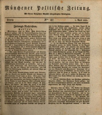 Münchener politische Zeitung (Süddeutsche Presse) Freitag 1. April 1831