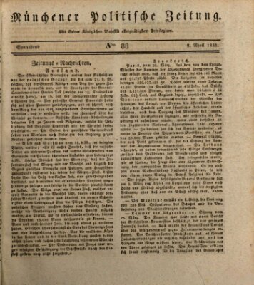 Münchener politische Zeitung (Süddeutsche Presse) Samstag 2. April 1831