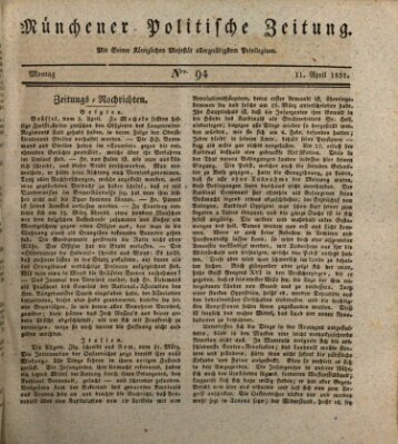 Münchener politische Zeitung (Süddeutsche Presse) Montag 11. April 1831
