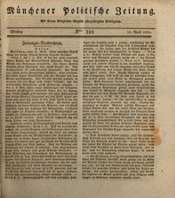 Münchener politische Zeitung (Süddeutsche Presse) Dienstag 19. April 1831