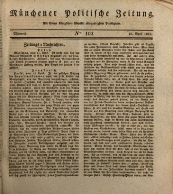 Münchener politische Zeitung (Süddeutsche Presse) Mittwoch 20. April 1831