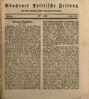 Münchener politische Zeitung (Süddeutsche Presse) Freitag 3. Juni 1831