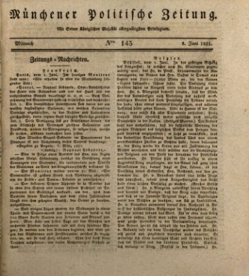 Münchener politische Zeitung (Süddeutsche Presse) Mittwoch 8. Juni 1831