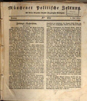 Münchener politische Zeitung (Süddeutsche Presse) Freitag 1. Juli 1831