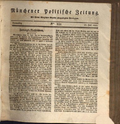 Münchener politische Zeitung (Süddeutsche Presse) Donnerstag 21. Juli 1831