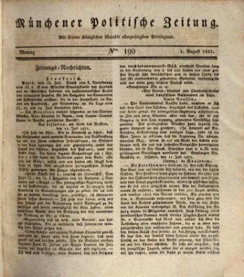 Münchener politische Zeitung (Süddeutsche Presse) Montag 1. August 1831