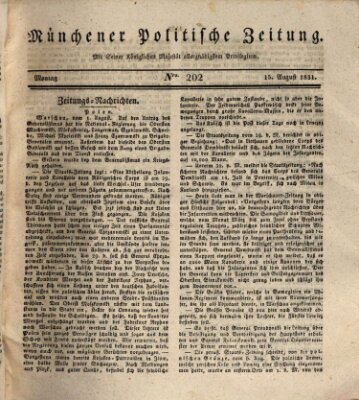 Münchener politische Zeitung (Süddeutsche Presse) Montag 15. August 1831