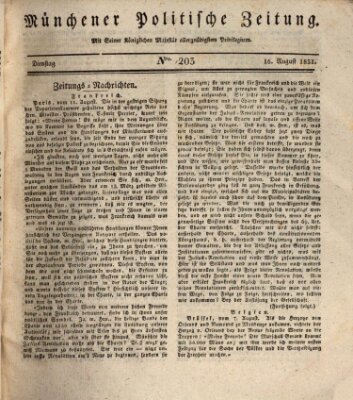 Münchener politische Zeitung (Süddeutsche Presse) Dienstag 16. August 1831