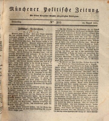 Münchener politische Zeitung (Süddeutsche Presse) Donnerstag 18. August 1831